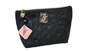 NWT Authentic Juicy Couture Travel Cosmetic Bag Women's Black Heart Embossed - Picture 1 of 10
