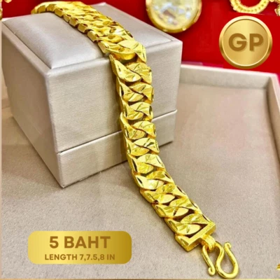 Bracelet 24k Thai Baht Gold 22k 23k Yellow GP Chain Jewelry Weight 5 Baht Gift - Image 1 of 4