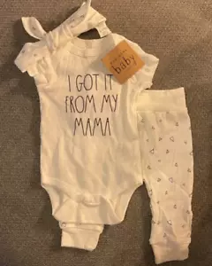 RAE DUNN I GOT IT FROM MY MAMA White 3 PC Outfit Set - SZ 3-6 Months - Picture 1 of 1