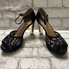 Women’s Didifu Mary Platform Blue Floral Lace Chunky High Heel Shoes 8.5