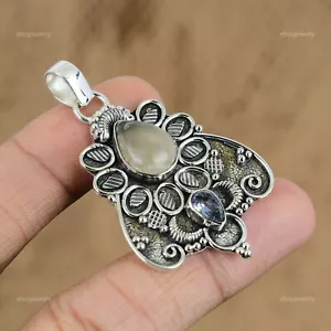 Colgante de piedras preciosas de piedra lunar natural plata de ley 925 joyería india para mujer - Imagen 1 de 6