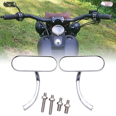 铬合金摩托车迷你椭圆形后视镜适用于Harley Softail FLST Dyna — 第 1/4 张图片