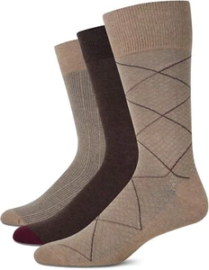 Cole Haan Men's Dress Crew Smooth Toe Seam Socks 3 Pairs Size 7-12 Camel Heather - Picture 1 of 6