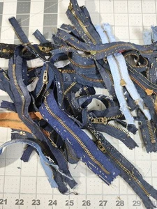 Reclaimed Zippers Denim Blue Jean For Repairs, Crafts, Ect. Lot of 12 - upcycled - Picture 1 of 3