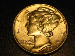 1943-P 90% Silver Mercury Head Dime CHOICE BU Toned ^^^^^^ - Picture 1 of 4
