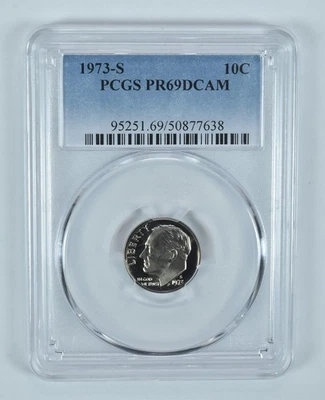 1973-S Roosevelt Dime PR69 DCAM PCGS Blue Label *7197 - Image 1 of 4