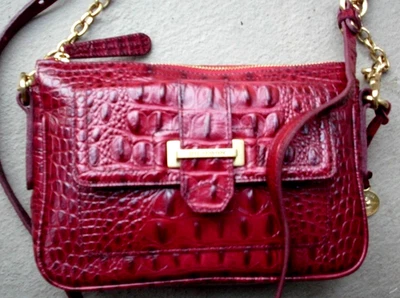 Brahmin Burgundy, Croco-embossed Leather Shoulder Bag - Image 1 of 4