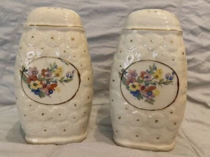 Vintage Ceramic Salt & Pepper Shakers Floral Cork Stoppers 5" Gold Trim Japan - Picture 1 of 5