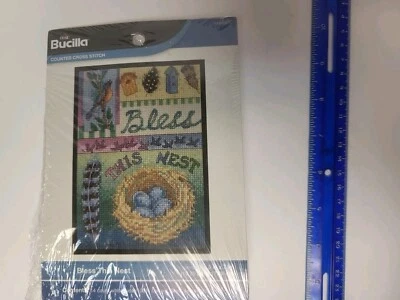 Vintage Bucilla BLESS THIS NEST Counted Cross Stitch Kit 5"x7" Birds~NEW - Image 1 of 4