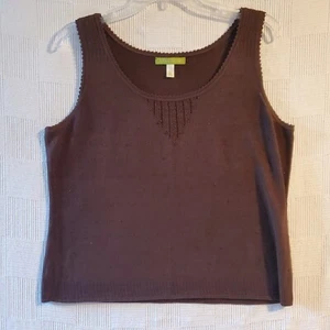 Sigrid Olsen Knit Top Large Silk Cotton Sleeveless Brown Beaded Lightweight - Picture 1 of 10
