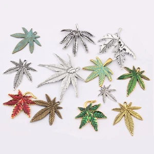 Silver/Gold/Verdigris Patina Maple Weed Leaf Charm Pendant DIY Necklace Jewellry - Picture 1 of 13