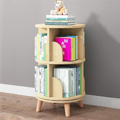 2 Tier Rotating Bookshelf with Legs, Small Stackable Bookshelf 360 Display Stand - Image 1 of 4