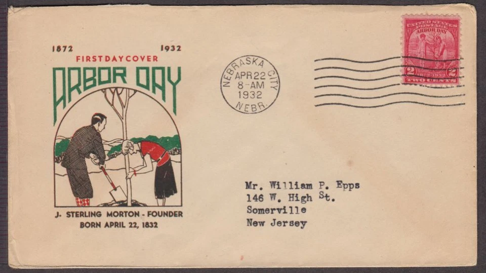 1932 Arbor Day 50th anniv. Sc 717-8 FDC with 1st J. H. Jenkins cachet (B - Image 1 of 1