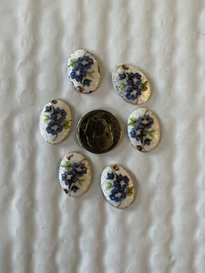 6 Pieces Vintage Guilloche Enamel Findings Cabochons Floral Cloisonne 1950-60’s - Bild 1 von 3