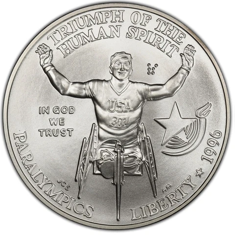 1996-D SILVER COMMEMORATIVE $1 ✪ PARALYMPICS ✪ UNCIRCULATED BU UNC ◢TRUSTED◣ Cover