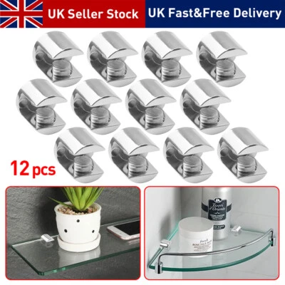 12pcs Glass Shelf Support Clamp Brackets Clip Chrome Shelves 3-8mm Clip Tool - Image 1 of 4