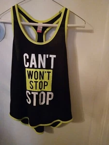 NO BOUNDARIES WOMEN TANK TOP RACER BACK CREW NECK BLK CAN'T WON'T STOP LG 11-13 - Picture 1 of 5