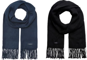 Bufanda de punto suave Jack & Jones para hombre con flecos negra azul marino PVP £20 - Imagen 1 de 10
