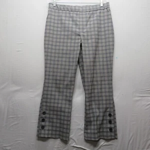 Vera Wang Plaid Pull On Pants Gray Black Cropped Flare Bottoned Hemline Womens L - Picture 1 of 8