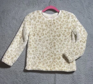 Cat & Jack Girls Leopard Faux Fur Pullover size L 10/12 White Cozy Soft - Picture 1 of 9