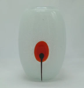 Minimalist Modern White Speckle Glass Vase With Red Flower 7" tall - Picture 1 of 8