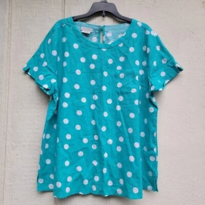 Van Heusen blue & wht polka dot blouse Women's sz Lrg Nwt - Picture 1 of 4