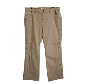 Reba Woman Denim Jeans Pants Womens 18w Tan Beige Embellished Studded High Rise - Picture 1 of 11