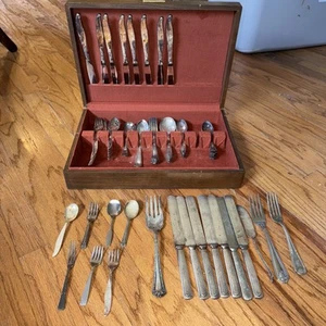 Vtg Community Oneida Silver Plate Various Flatware 66 Pcs Silverware Set Chest - Picture 1 of 24