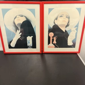 Vintage 70-80er Rebus Kunstdrucke Mayfair Art Deco Bilder gerahmt Paar - Bild 1 von 15