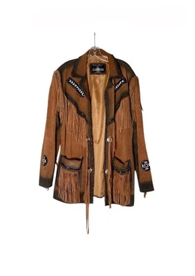 Chaqueta de Colección East West Importación Cuero Genuino Flecos Nativo Americano Con Cuentas Foto 1 de 4