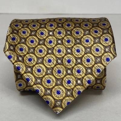 Ermenegildo Zegna Tie Liquid Silk Gold Blue Ornate Exclusive Design Italy EC. G3 - Image 1 of 4