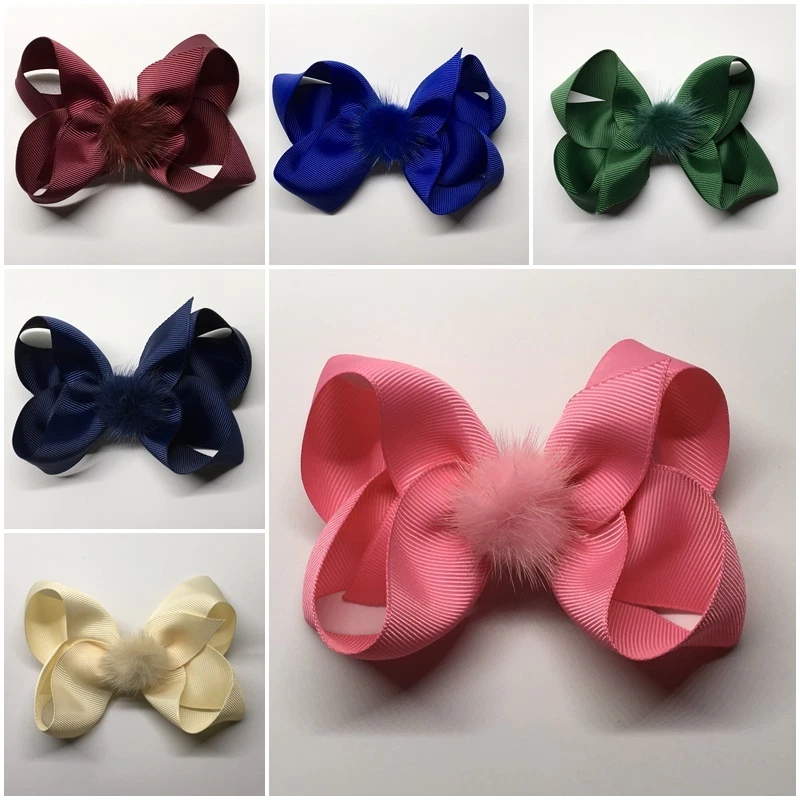 2", 3", 4", 5", 6" Inch Pom Pom Bow Hair Clip pin Alligator Clips - Image 1 of 1