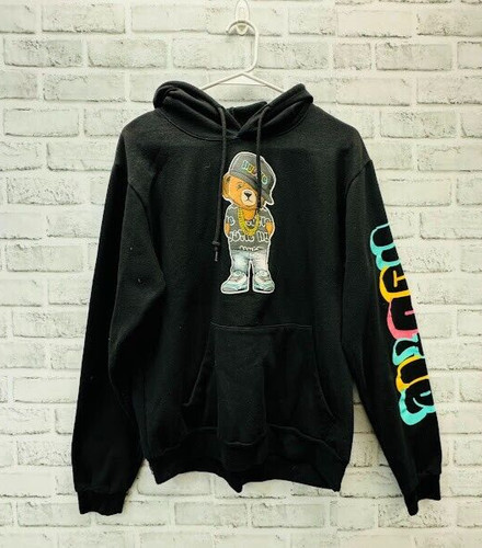 VETEMENTS Felpa con cappuccio Baily Apparel Launder Hustle Bear Arm Spell Out nera taglia media