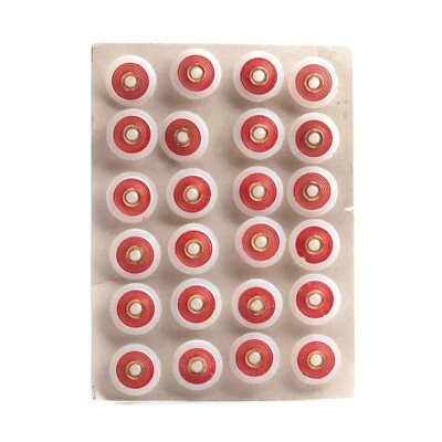 Card (24) vintage Czech hand painted red gold gilt frost glass buttons 18mm - Image 1 of 3