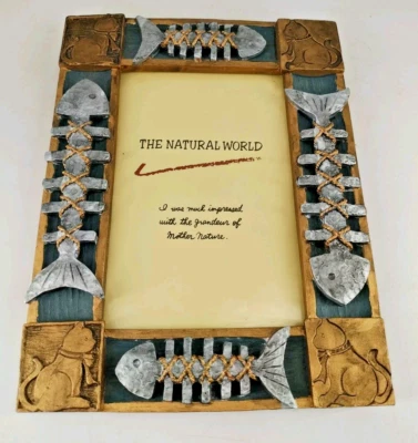 Vintage The Natural World 3.5 X 6" Picture Frame Cat & Fish Theme B2 - Image 1 of 4