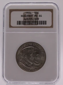 NGC MS64 1924 Huguenot Commemorative Silver Half Dollar   [033GRA] - Picture 1 of 4