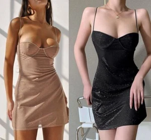 Women Bling Sequin Cocktail Party Bodycon Dress V Neck Long Sleeve Ball Party Us - Picture 1 of 15