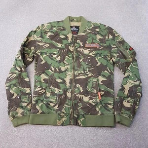 Superdry Mens Jacket Small Green Camo Bomber Military Army Zip Camouflage Rookie - Picture 1 of 9