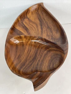 Vintage Genuine Leilani Monkey Pod Wood Leaf Large Tray Bowl Handcrafted 15.5” - Picture 1 of 8