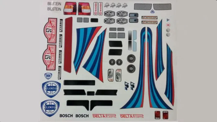 DEC019 - L. D. I. DELTA HF INTEGRALE DECALS-ADESIVI  LIVREA scala 1/8 RC BODY  - Immagine 1 di 1