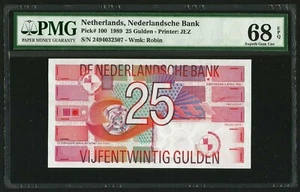 1989 Netherlands, Nederlandsche Bank 25 Gulden, P-100, EPQ Superb Gem UNC PMG 68 - Picture 1 of 2