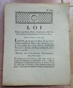 Loi Relative aux Brefs, Bulles, Constitutions, ...Du 17 Juin 1791 E.O. - Picture 1 of 2