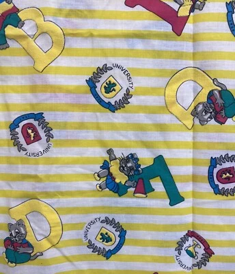 Vintage Marcus Bros Fabric Kawaii Child School Letters Yellow Stripes 1 + Y B2 - Image 1 of 4