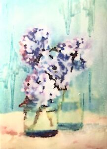 Original ACEO Painting Flowers Miniature Art Card Ooak By N.Collins