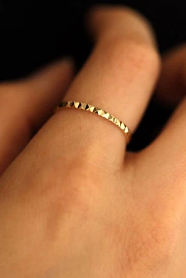 Elegant Faceted Band Ring - 925 Sterling Silver with Gold Plating, Minimalist St - Image 1 of 4
