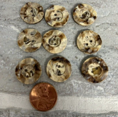 Lot of 9 Vintage Brown/Tan Faux Stone BUTTONS Round  2-hole Swirl 18mm 5/8" - Image 1 of 4