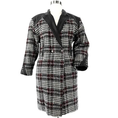 Abrigo de cuero de lana a cuadros vintage de los años 80 para mujer L militar punk estilo occidental 14 Foto 1 de 4