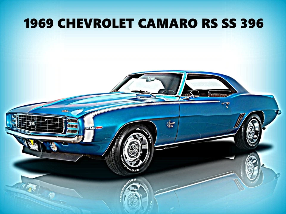Chevrolet Camaro RS SS 396 1969 en azul nuevo letrero de metal: 12x16" envío gratuito Foto 1 de 1