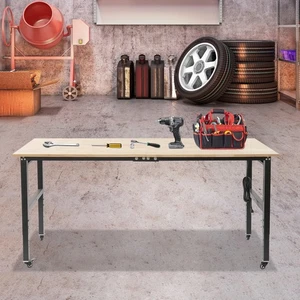 Adjustable Workbench with Power Outlets Heavy-Duty Work Table with Wheels NEW - Picture 1 of 14