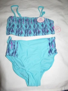 JUSTICE Girls Size 14 2 PC Swimsuit Wear 5-Ways Aqua High Waist UPF 50+ NWT - Picture 1 of 5